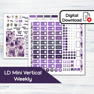 Small Anne (Vertical) - February Violets - Printable Weekly Sticker Kit for Laurel Denise Small - KIT BF2 - Instant Download