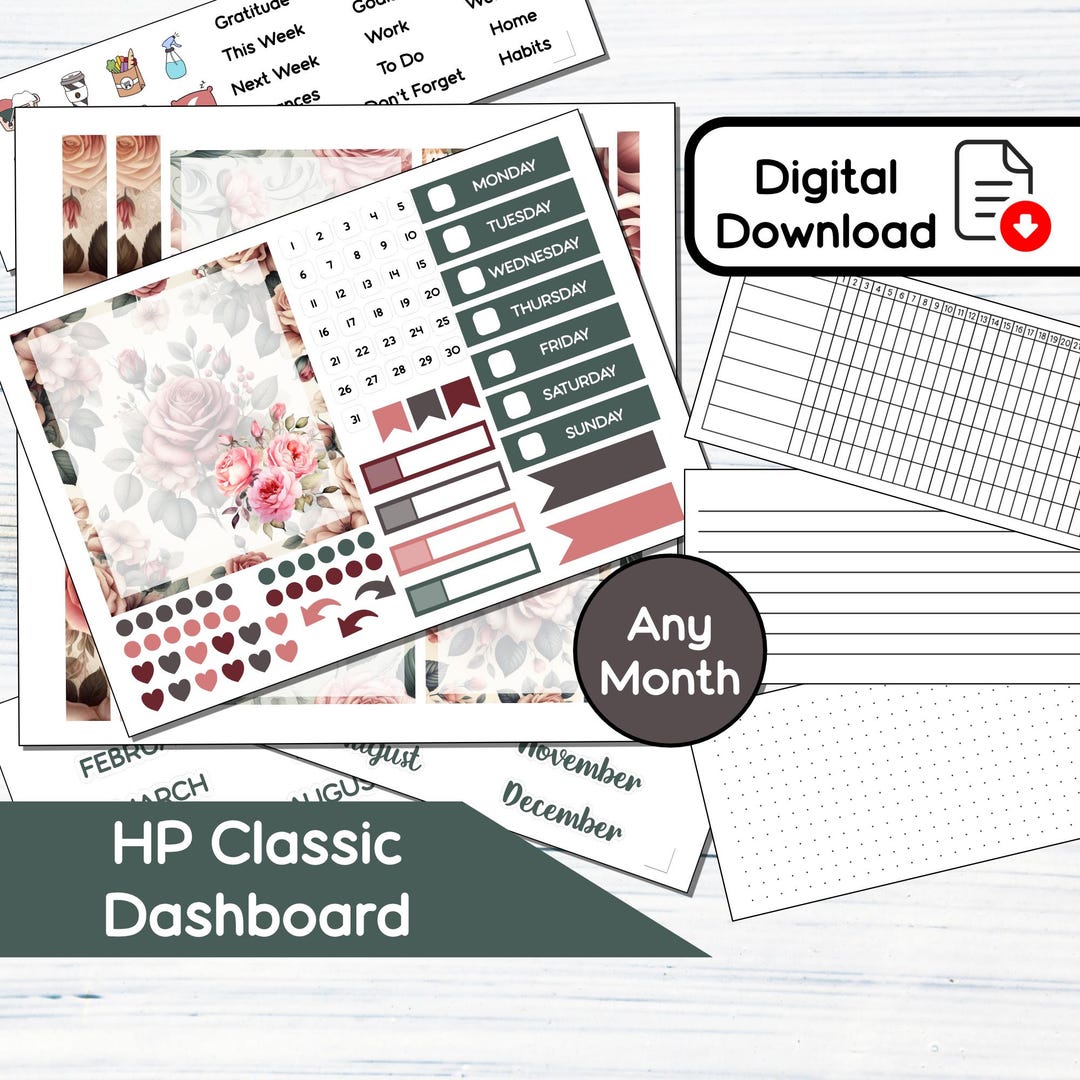 HP Classic Dashboard - June Roses Printable Dashboard Sticker Kit for ...