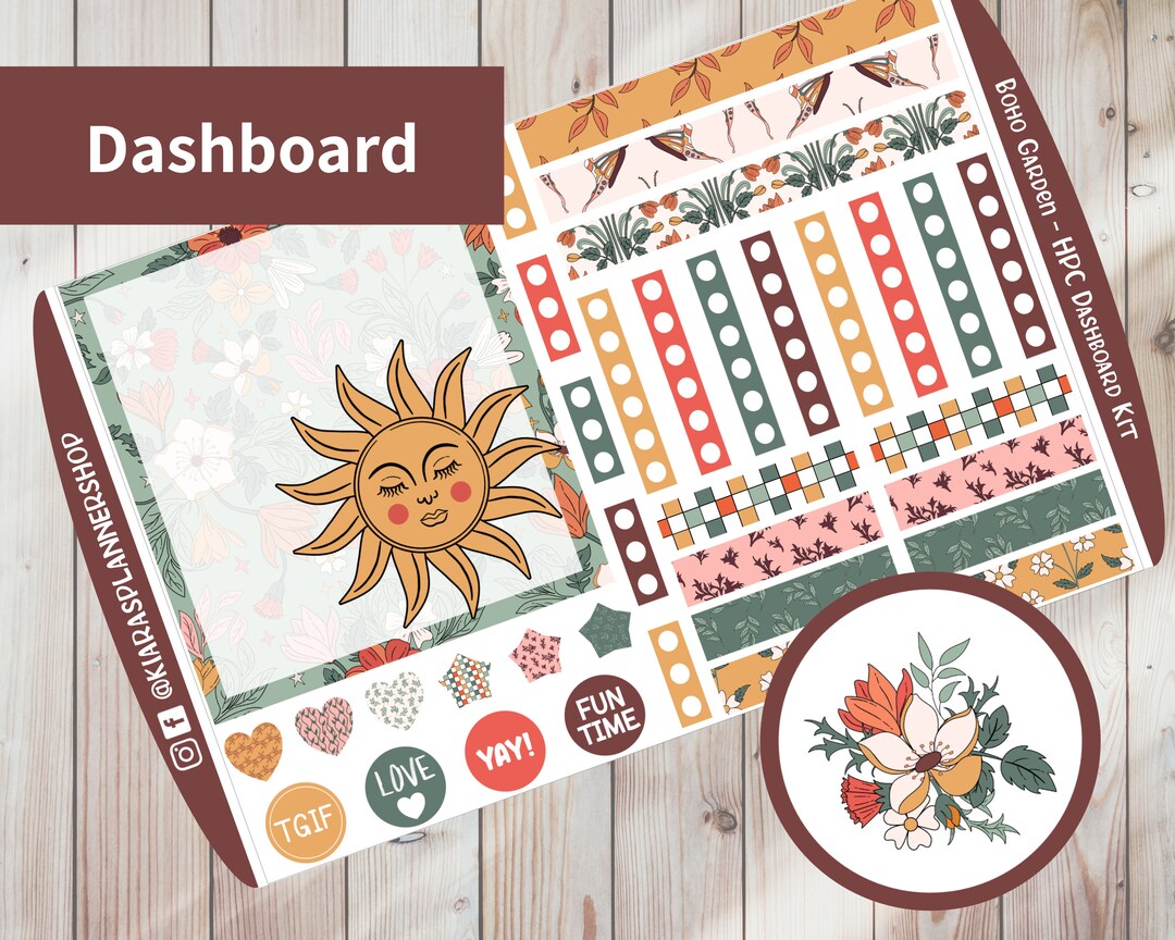 Boho Garden - Printable Weekly Dashboard Sticker Kit for Happy Planner ...