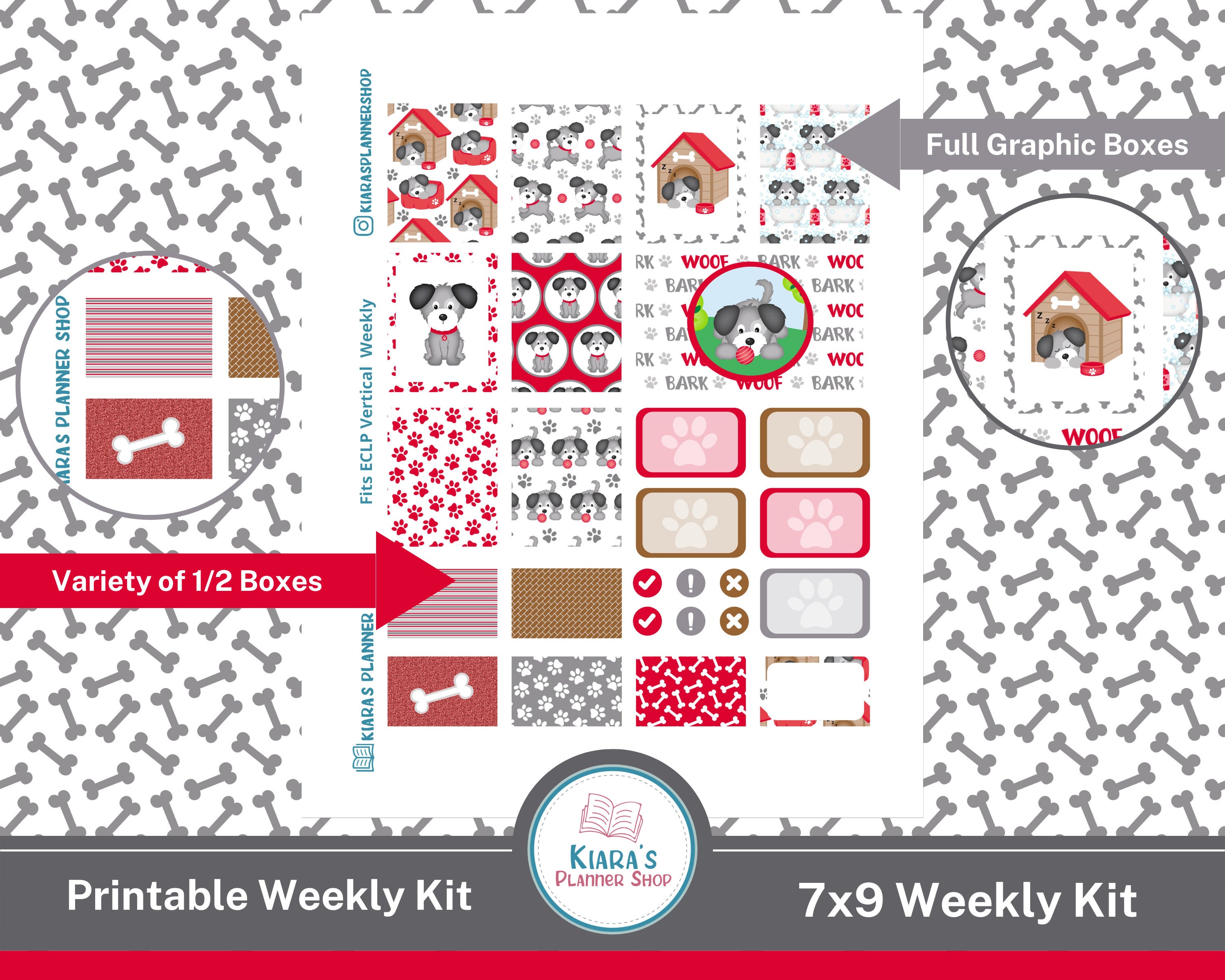 Cute Dogs Printable Vertical Weekly Sticker Kit for 7x9 Planners CD79VW ...