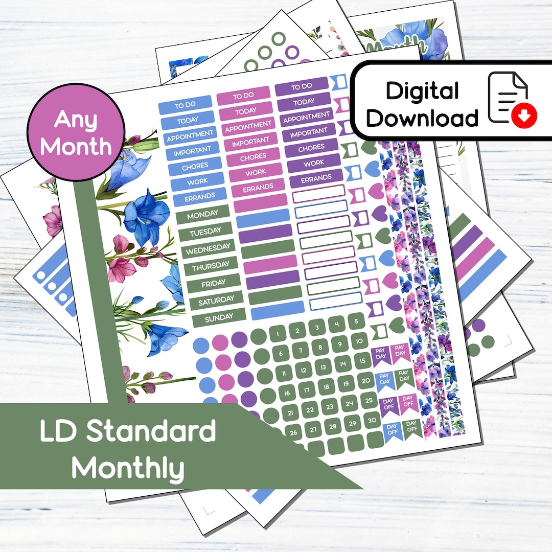 Standard Monthly - July Larkspur - Printable Monthly Sticker Kit for ...