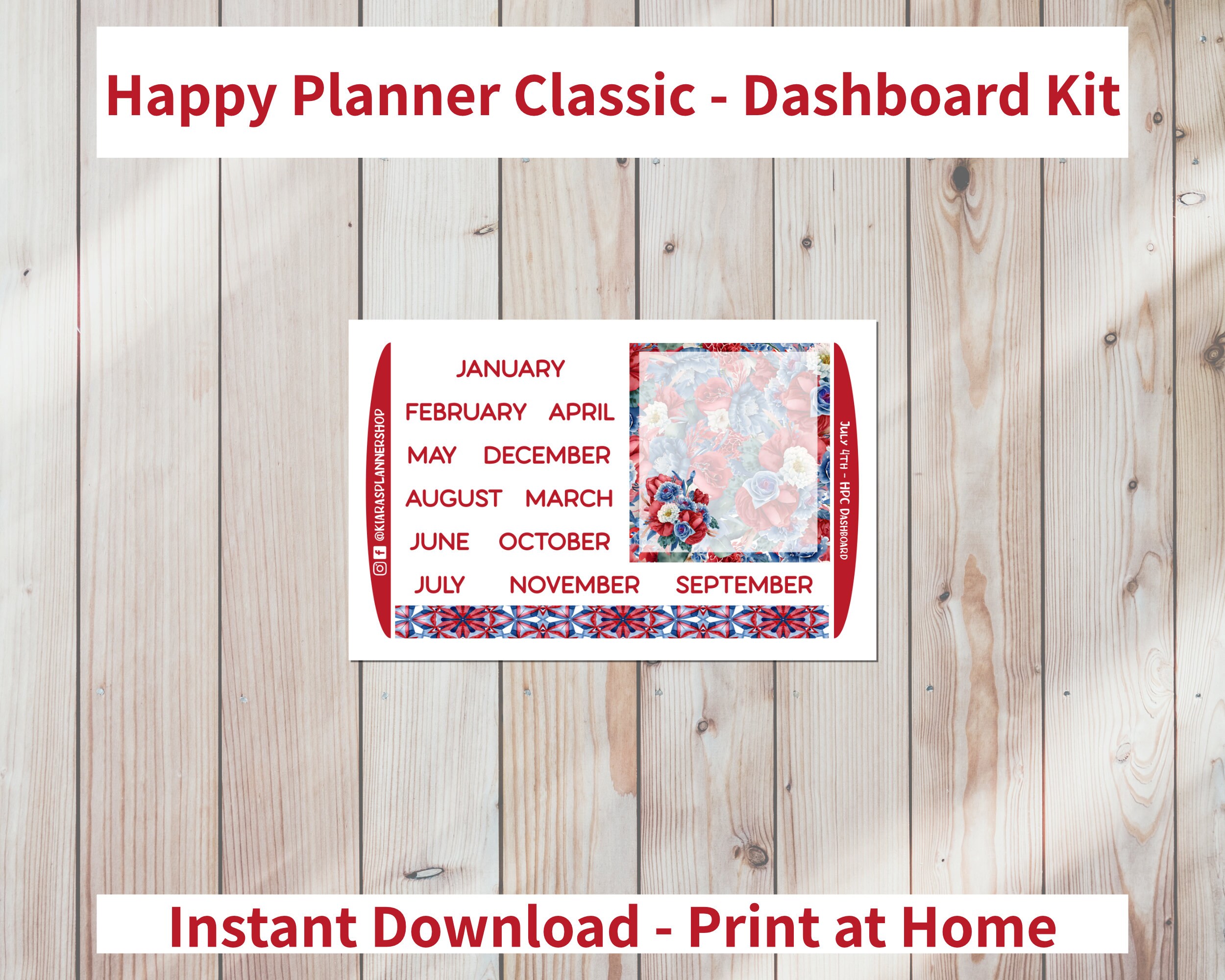 July 4th - Printable Weekly Dashboard Sticker Kit for Happy Planner ...