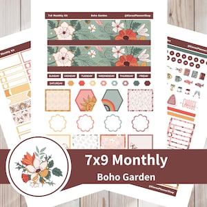 Boho Garden - Kit de adesivos mensais imprimíveis para planejadores 7x9 (BG79M) Erin Condren ECLP