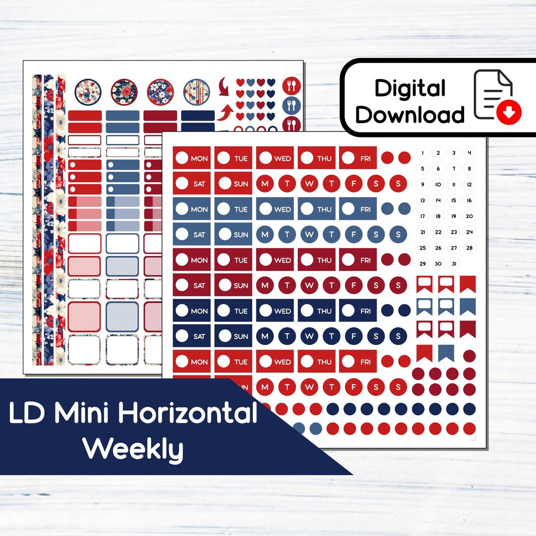 Mini Horizontal - Patriotic Shabby Chic - Printable Weekly Sticker Kit ...