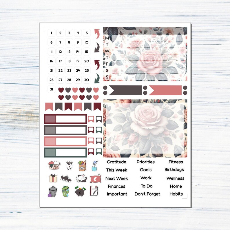HP BIG Dashboard - June Roses Printable Dashboard Sticker Kit for Happy ...