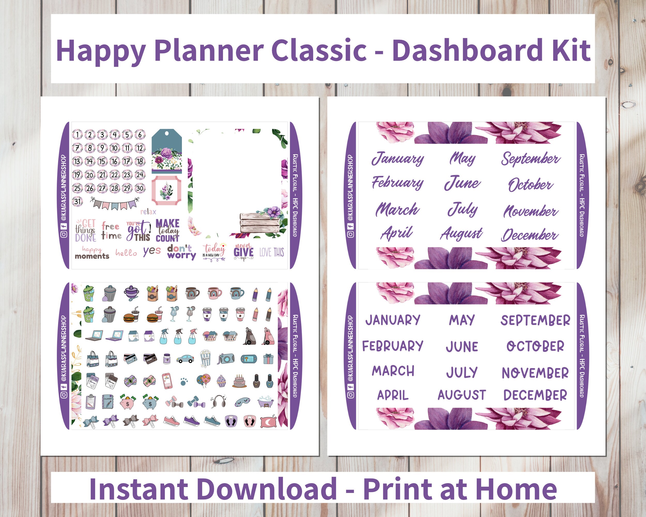 Rustic Floral Printable Weekly Dashboard Sticker Kit for Happy Planner ...