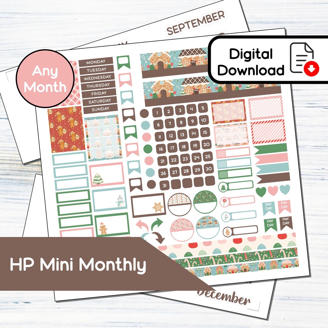 HP Mini Monthly - Sweet Holiday Printable Monthly Sticker Kit for Happy ...