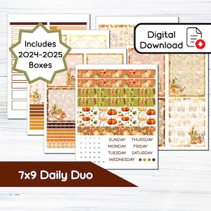 7x9 Daily Duo - Pumpkin Market druckbares tägliches Duo Sticker Kit für 7x9 Planer Erin Condren - Instant Download Kit 102