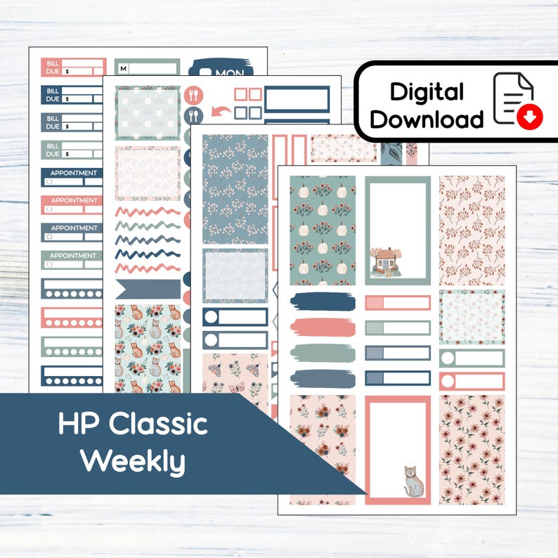 HP Classic Weekly - Floral Fall Printable Weekly Sticker Kit for Happy ...