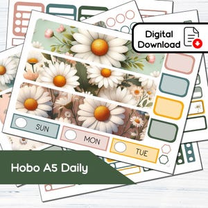 Hobonichi Cousin A5 Daily - Kit de adesivos diários para impressão April Daisy (5,8 x 8,3) - Kit de download instantâneo BF4