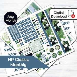 HP Classic Monthly - Kit d'autocollants mensuels imprimables Muguet de mai pour Happy Planner Classic (7 x 9,25) Kit BF5