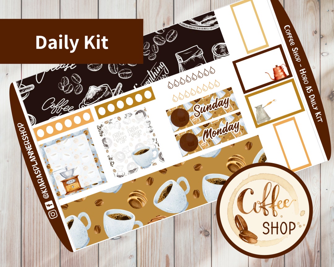 Coffee Shop - Hobonichi Cousin A5 Printable Daily Sticker Kit (CSA5HW ...