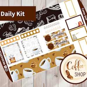 Coffee Shop - Kit de adesivos diários para impressão Hobonichi Cousin A5 (CSA5HW) (5,8x8,3)