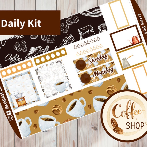 Coffee Shop - Hobonichi Cousin A5 Printable Daily Sticker Kit (CSA5HW) (5.8x8.3)