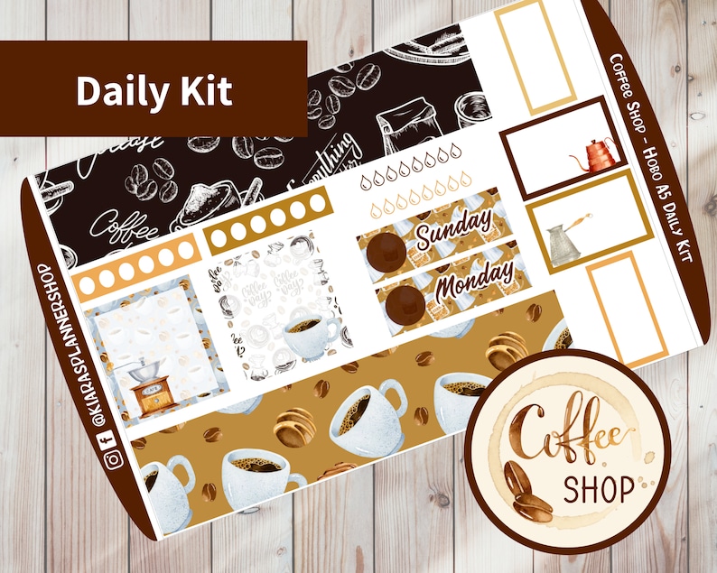 Coffee Shop - Hobonichi Cousin A5 Printable Daily Sticker Kit (CSA5HW ...