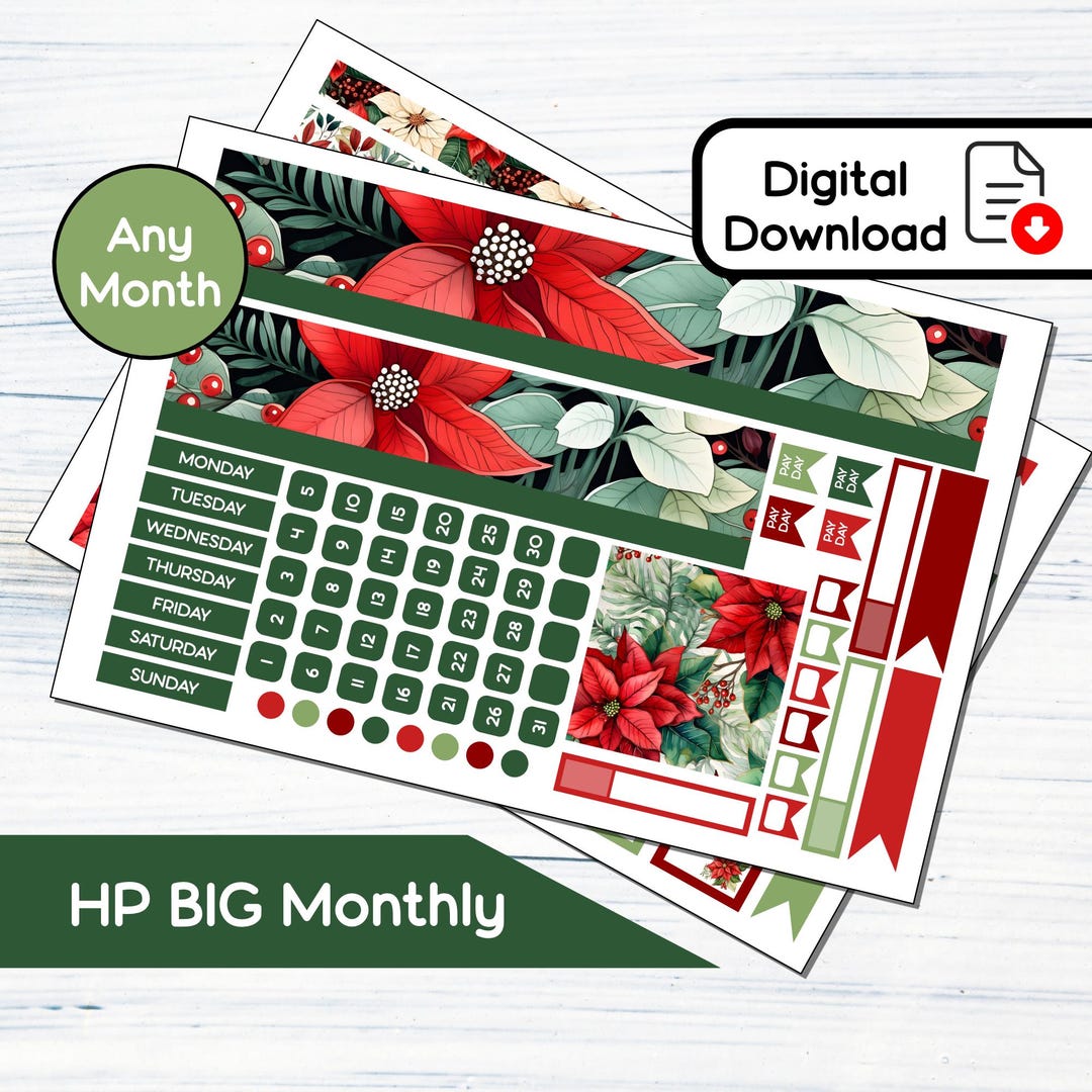 HP BIG Monthly - Poinsettias Printable Monthly Sticker Kit for Happy ...