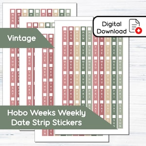 Tiras de datas semanais Hobonichi Weeks - Adesivos para impressão em cores vintage - 4 estilos - 5 cores