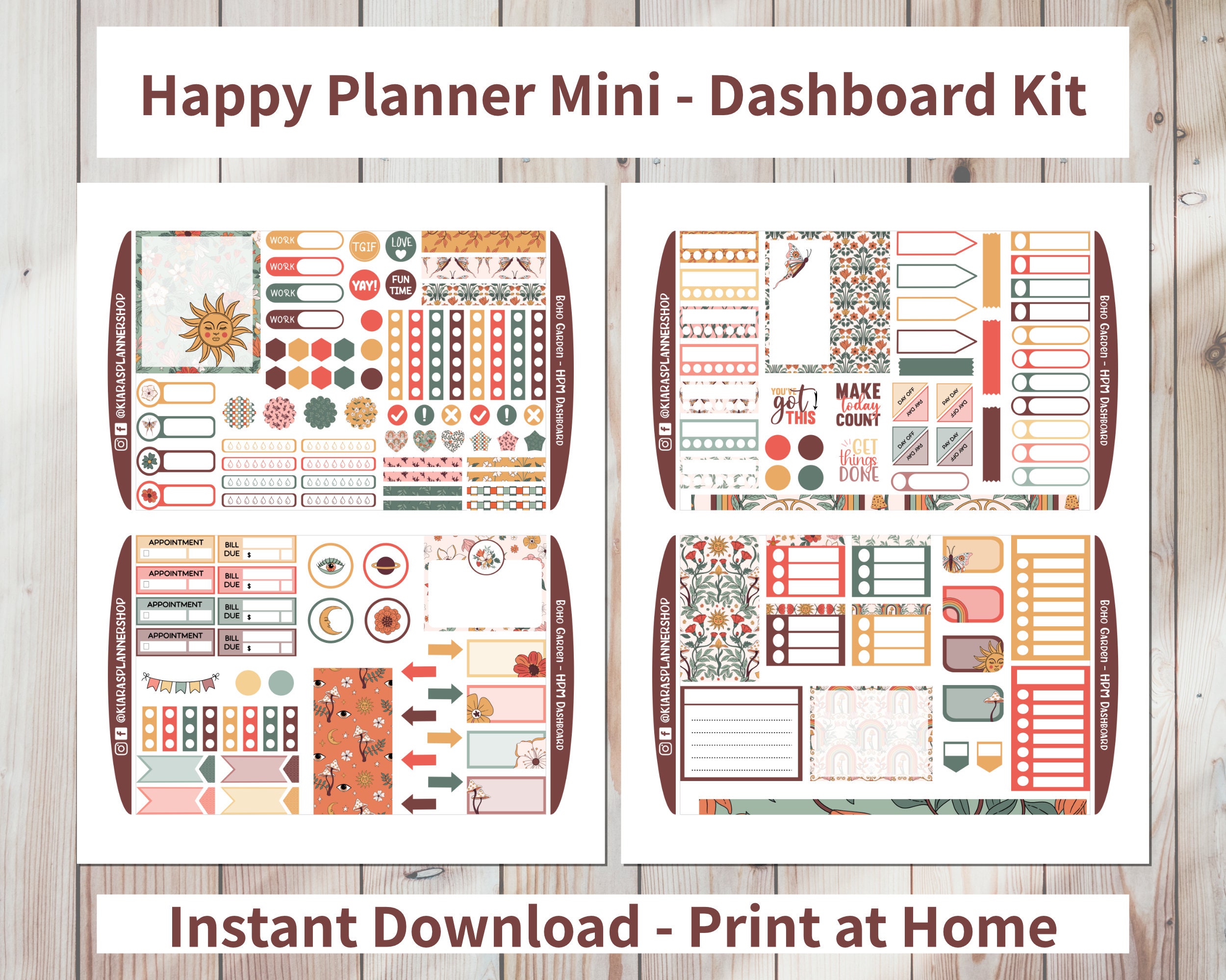 Boho Garden - Printable Weekly Dashboard Sticker Kit for Happy Planner ...