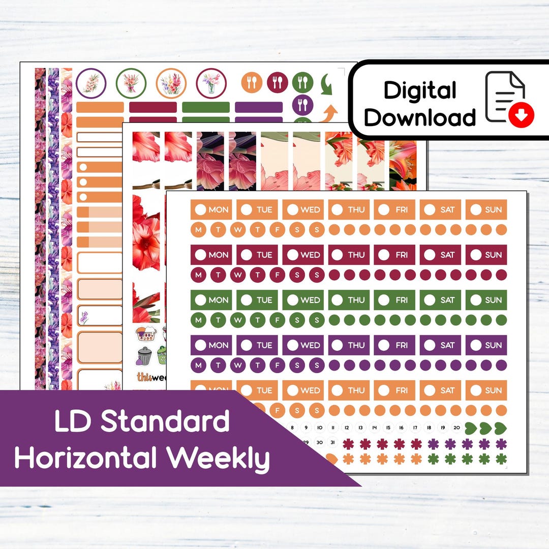 Large Nancy (horizontal) - August Gladiolus - Printable Weekly Sticker ...