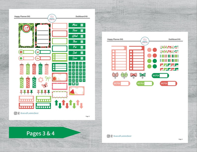 Watermelons Printable Weekly Dashboard Sticker Kit for Happy Planner ...