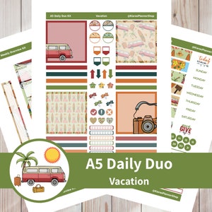 Urlaub - Printable A5 Daily Duo Sticker Kit für A5 Planer (VAA5DUO) (5.8 x 8.3) Erin Condren ECLP