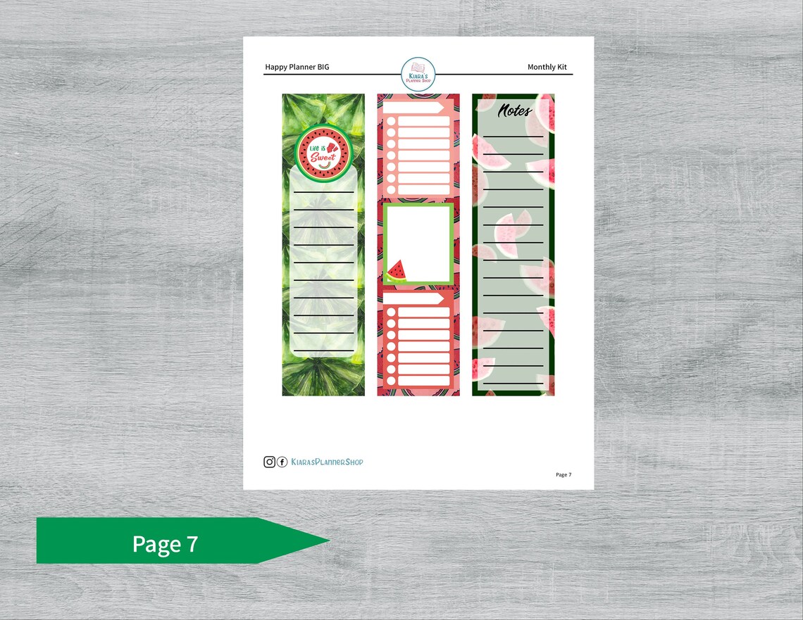 Watermelons Printable Monthly Sticker Kit for Happy Planner BIG WMHPBM ...