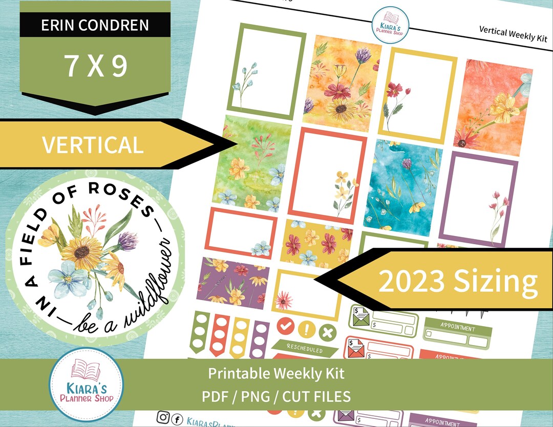 Wildflowers - Printable Vertical Weekly Sticker Kit for 7x9 Planners ...