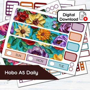 Hobonichi Cousin A5 Daily - Kit de adesivos diários para impressão floral pintados (5,8 x 8,3) - Kit de download instantâneo SP1