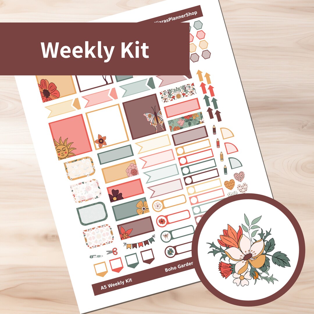 Boho Garden - Hobonichi Cousin A5 Printable Weekly Sticker Kit (BGA5HW ...