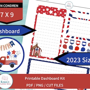 Estrellas y rayas - Kit de pegatinas de tablero mensual imprimible para planificadores de 7 x 9 (SS79DASH) Erin Condren Life Planner 2023 Sizing ECLP