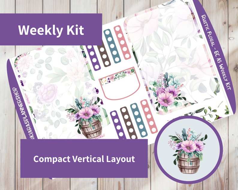 Rustic Floral - Printable Weekly Compact Vertical Sticker Kit for A5 ...