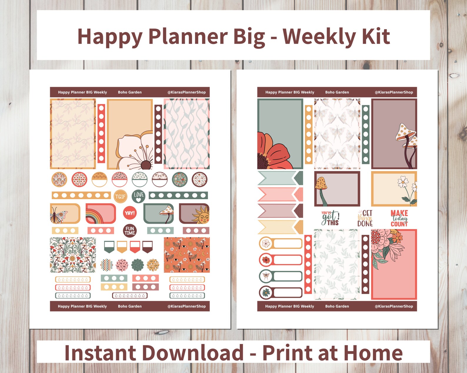 Boho Garden - Printable Weekly Sticker Kit for Happy Planner BIG ...