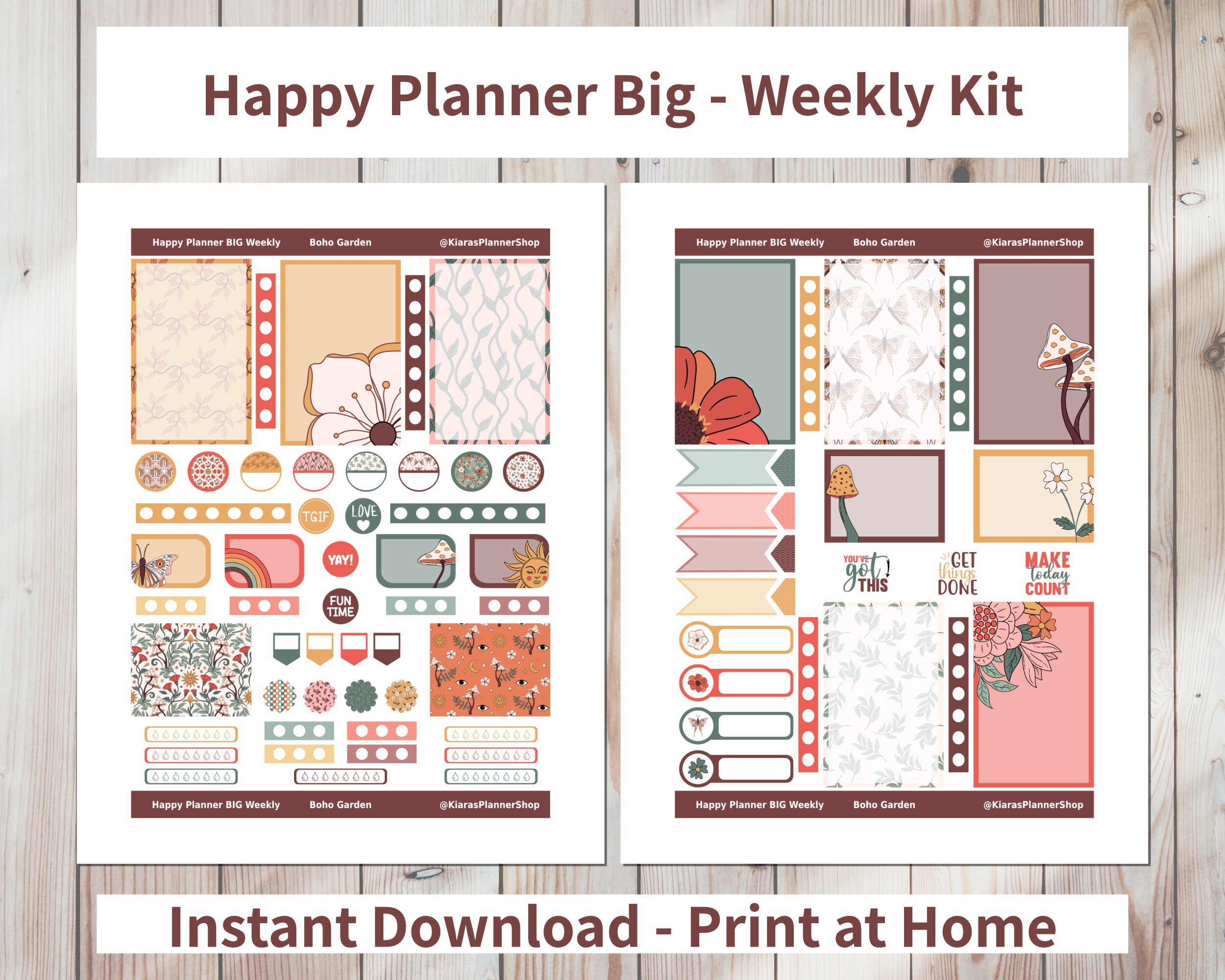 Boho Garden - Printable Weekly Sticker Kit for Happy Planner BIG ...