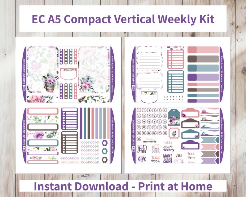 Rustic Floral - Printable Weekly Compact Vertical Sticker Kit for A5 ...