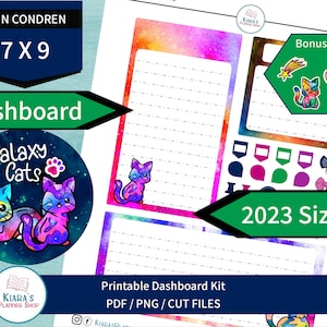 Galaxy Cats - Kit de adesivos de painel mensal para impressão para planejadores 7 x 9 (GC79DASH) Erin Condren Life Planner 2023 Dimensionamento ECLP
