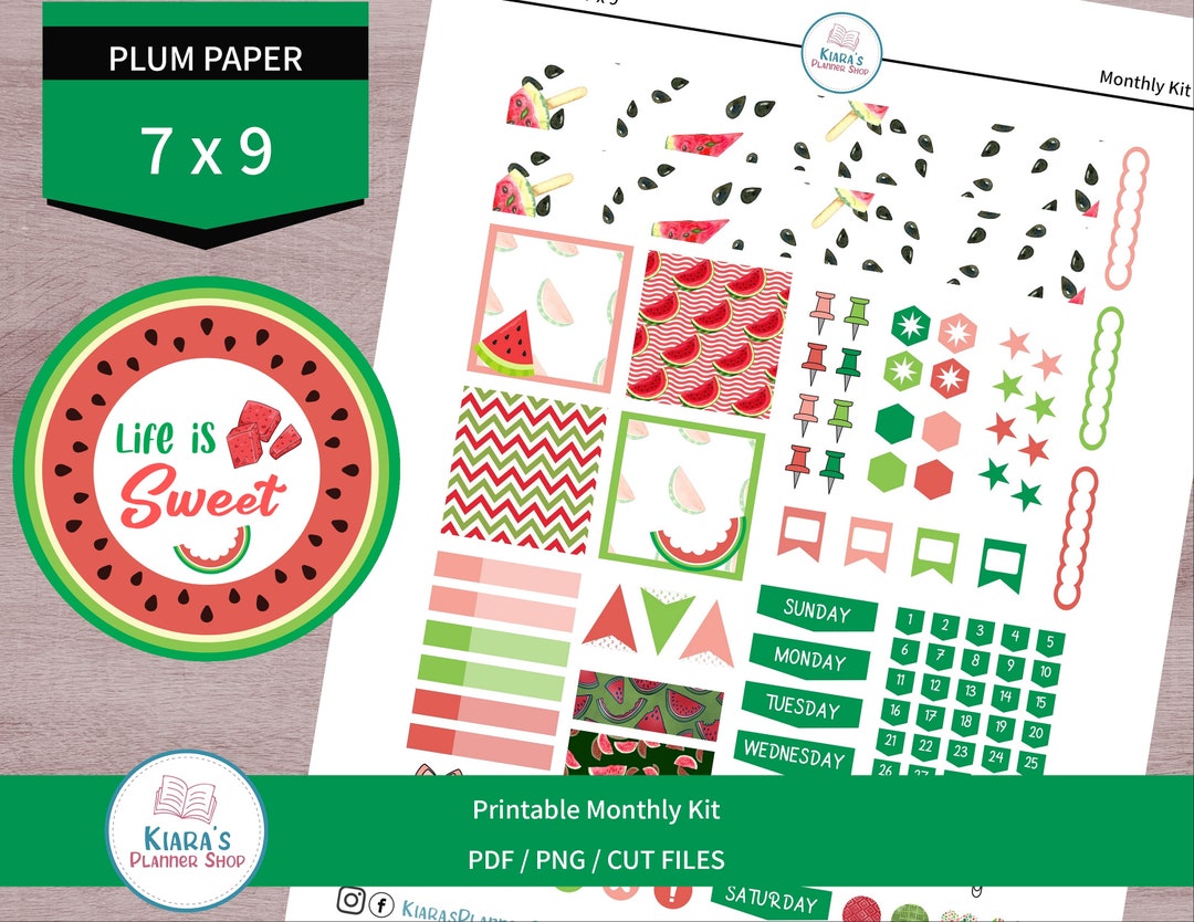 Watermelons Printable Monthly Sticker Kit for 7x9 Planners - Etsy