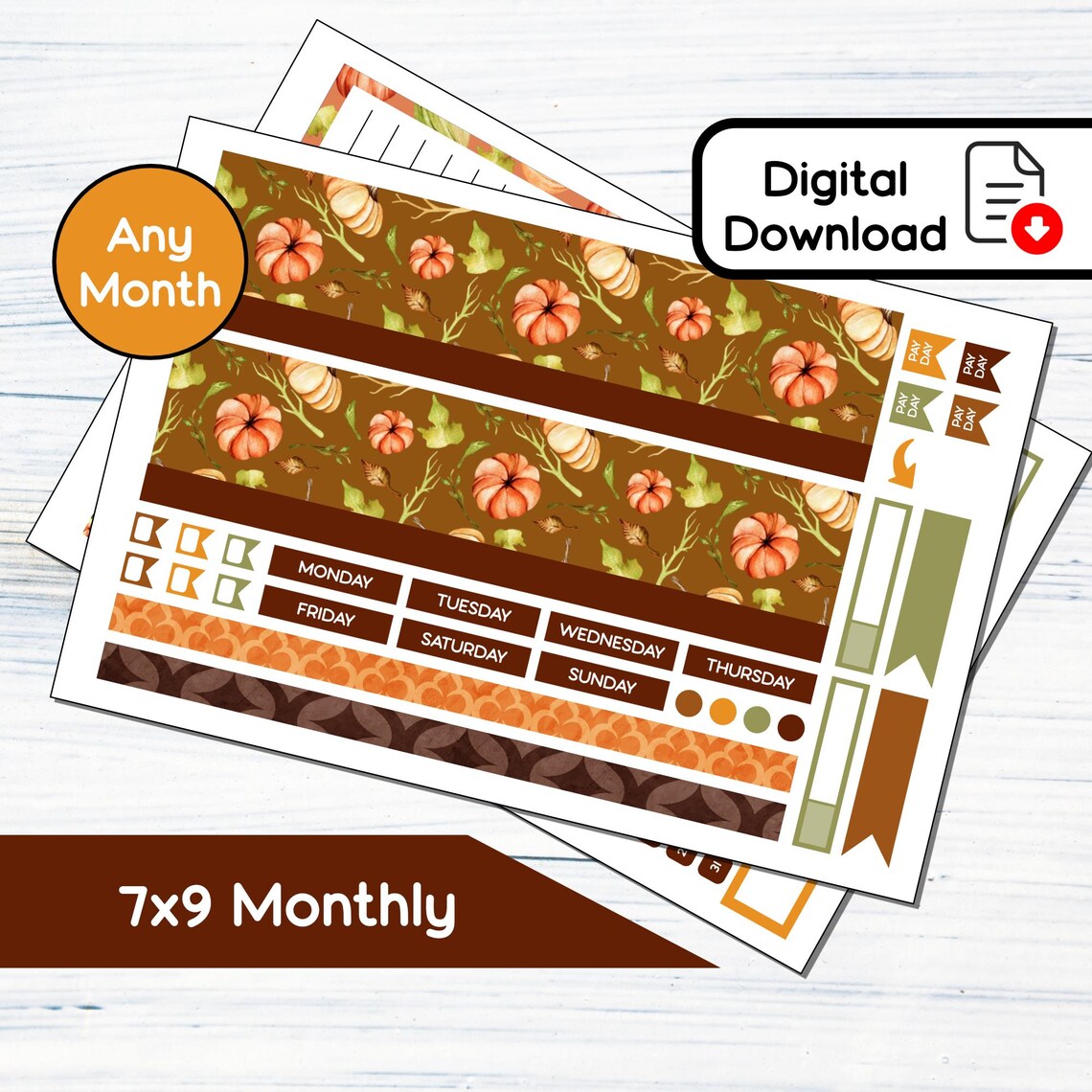 7x9 Monthly Pumpkin Market Printable Monthly Sticker Kit for 7x9 ...