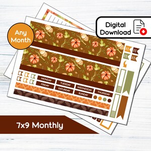 7x9 Mensal - Kit de adesivos mensais imprimíveis Pumpkin Market para planejadores 7x9 Erin Condren - Kit de download instantâneo 102