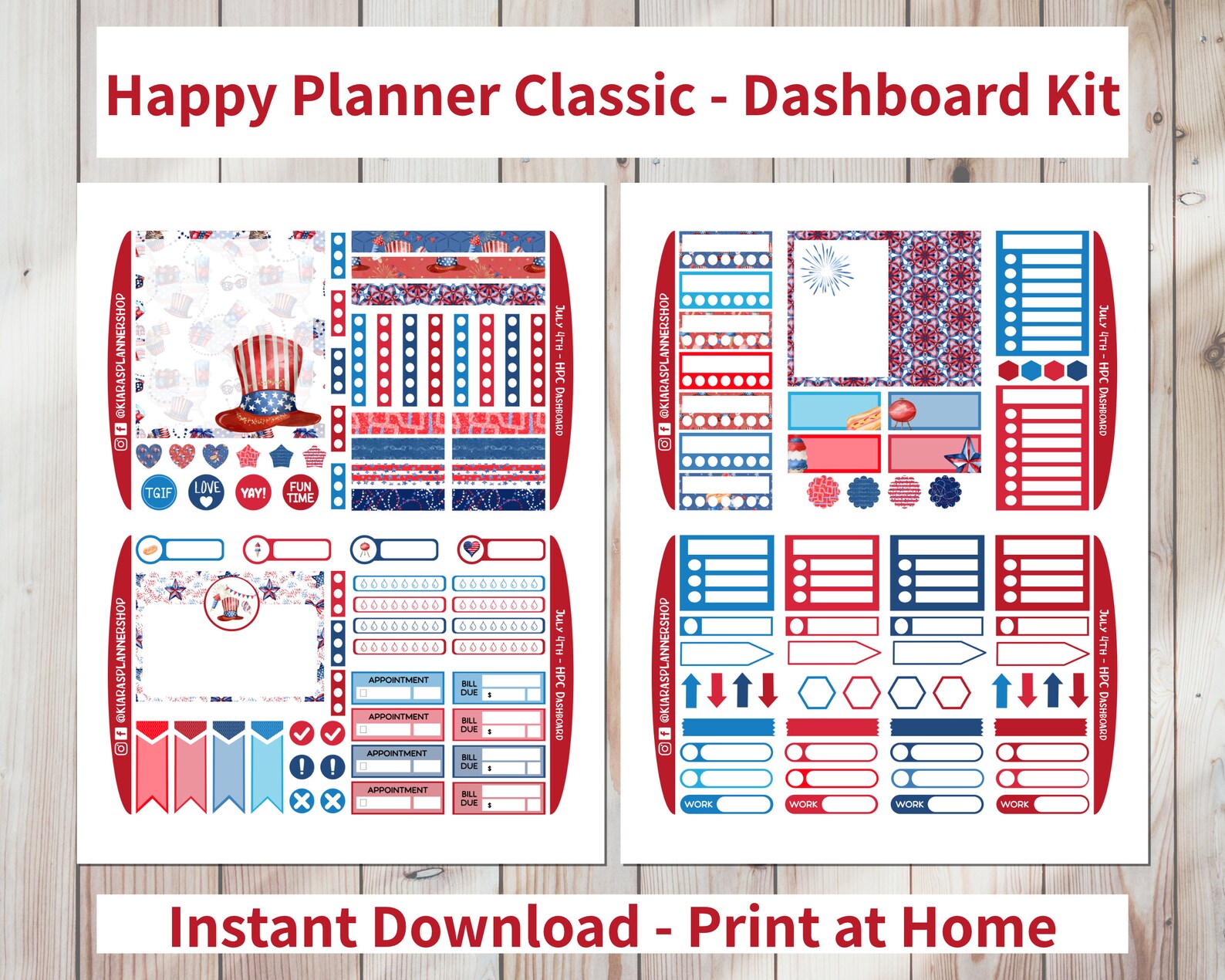 July 4th - Printable Weekly Dashboard Sticker Kit for Happy Planner ...