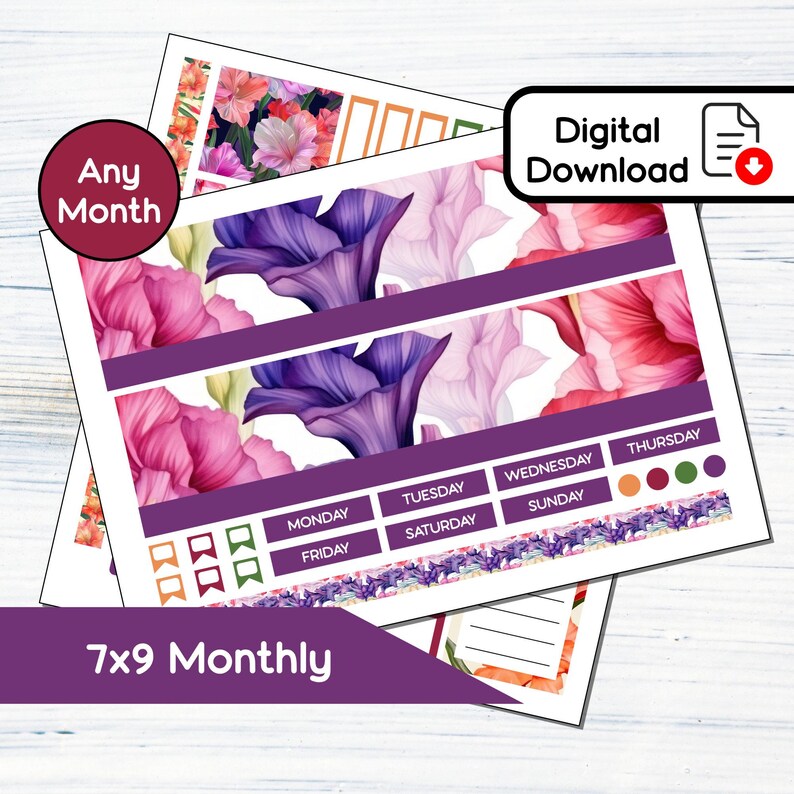 7x9 Monthly - August Gladiolus Printable Monthly Sticker Kit for 7x9 ...
