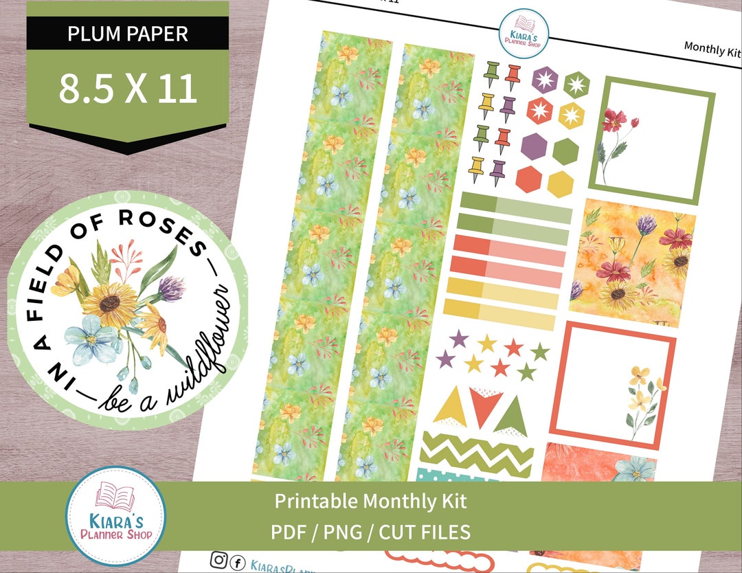Wildflowers Printable Monthly Sticker Kit for 8.5 X 11 Planners WFPPM ...