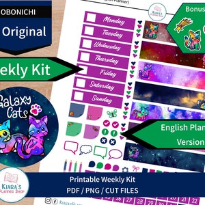 Galaxy Cats - Hobonichi Original A6 (versión del planificador en inglés) Kit de pegatinas semanales imprimibles (GCA6EHW) (5.9x4.1)