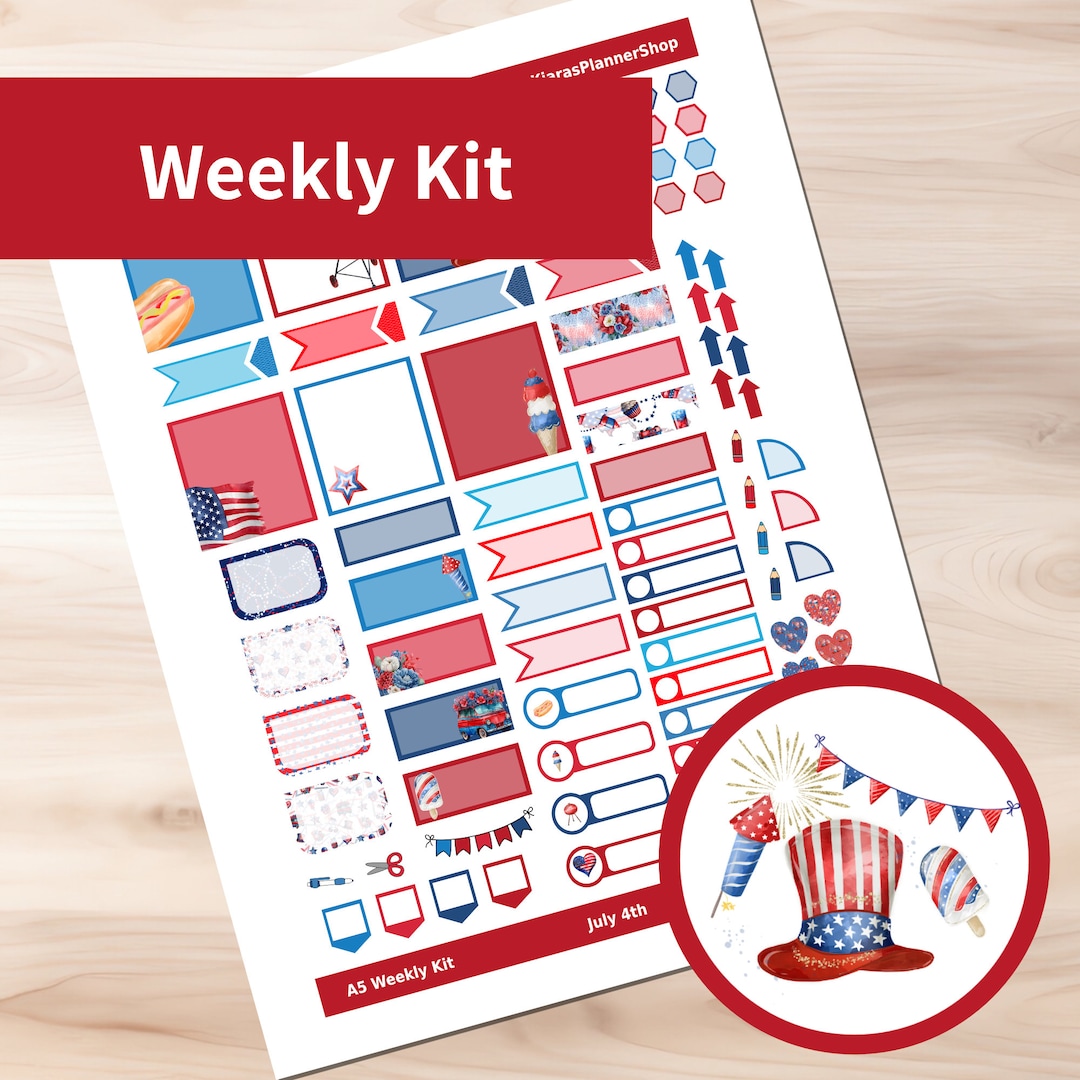 July 4th - Hobonichi Cousin A5 Printable Weekly Sticker Kit (J4A5HW) (5 ...