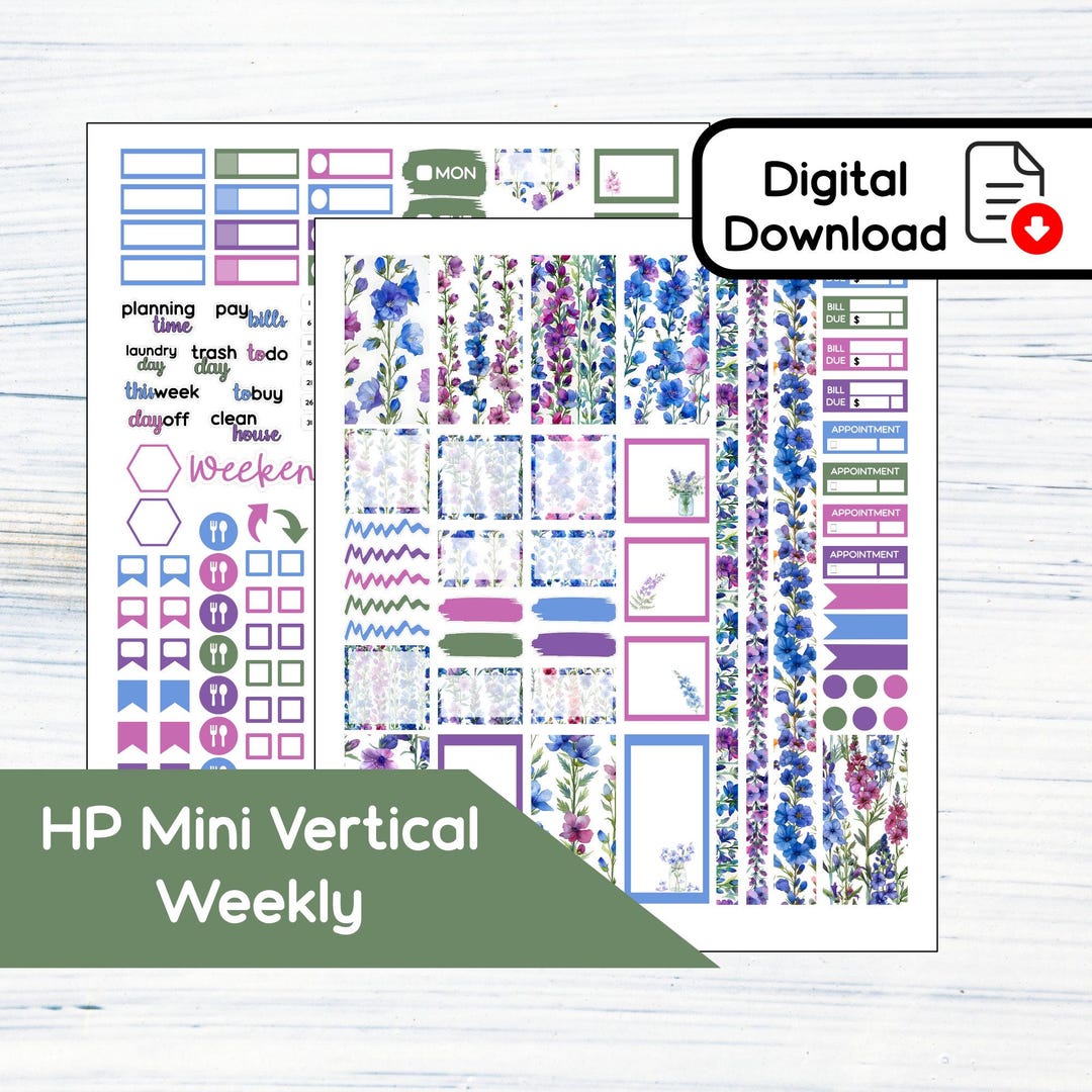 HP Mini Weekly - July Larkspur Printable Weekly Sticker Kit for Happy ...