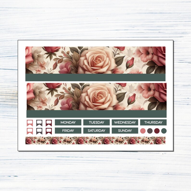 7x9 Monthly - June Roses Printable Monthly Sticker Kit for 7x9 Planners ...