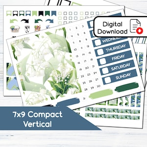 Vertical compact 7 x 9 - Kit d'autocollants verticaux compacts imprimables muguet de mai pour agendas 7 x 9 Erin Condren - téléchargement immédiat BF5