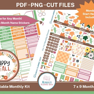 Happy Fall (qualquer mês) - Kit de adesivos mensais para impressão para planejadores 7x9 (HF79M) Erin Condren (dimensionamento 2021-2022) ECLP