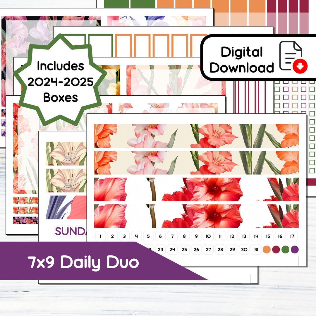 7x9 Daily Duo - August Gladiolus Printable Daily Duo Sticker Kit for ...