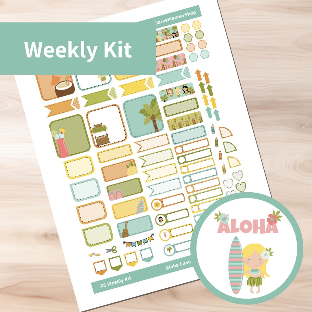 Aloha Luau - Hobonichi Cousin A5 Printable Weekly Sticker Kit (ALA5HW ...