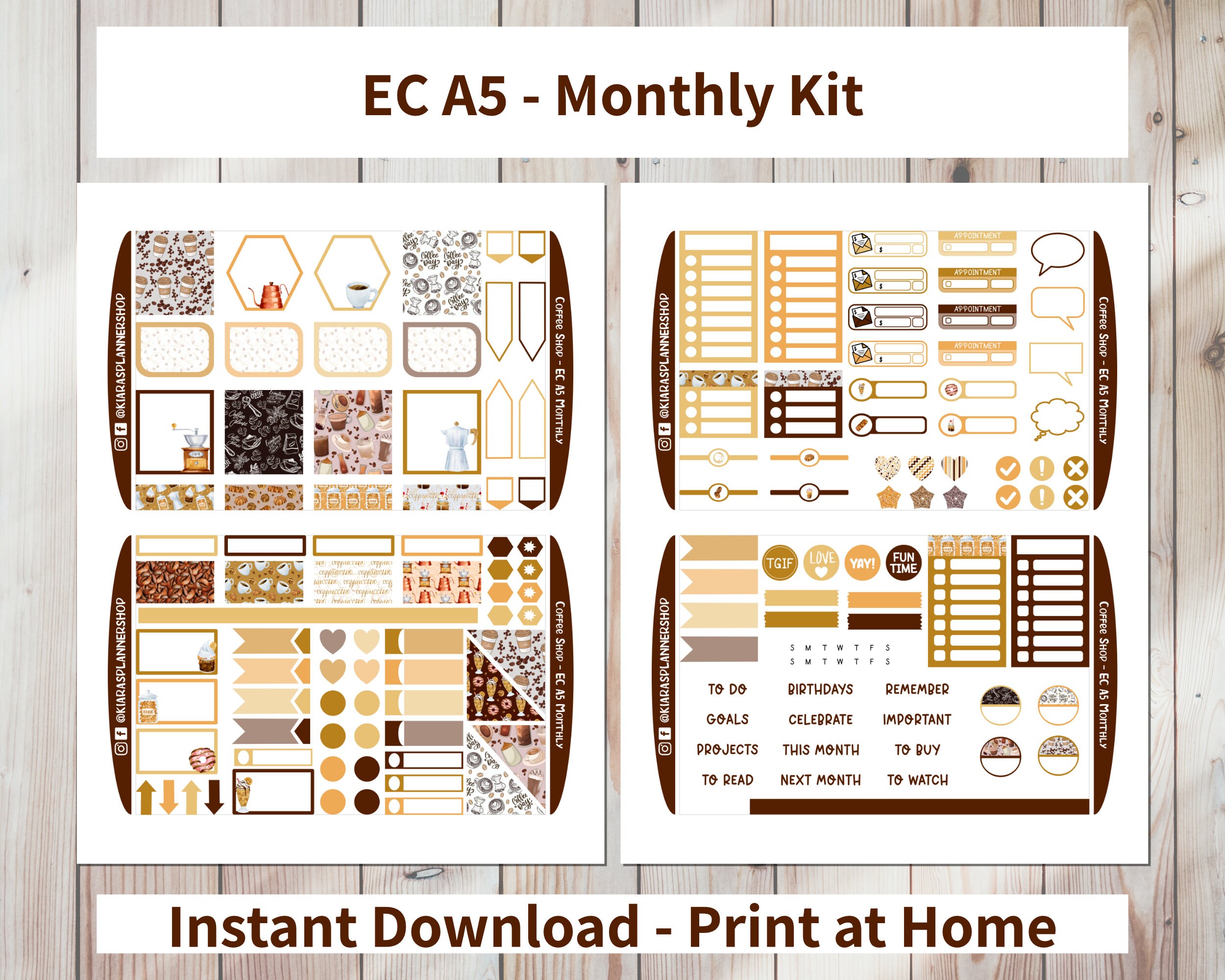 Coffee Shop - Printable Monthly Sticker Kit for A5 Planners (CSA5M) (5. ...